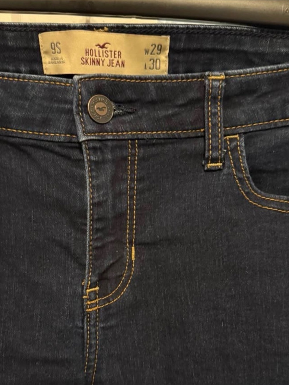 Hollister Men's Indigo Skinny Jeans with Contrast Stitching